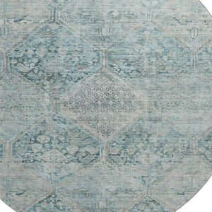 HomeRoots 8' Blue Gray and Silver Geometric Washable Round Rug - Durable, Stylish, Stain Resistant, UV Protected 699930