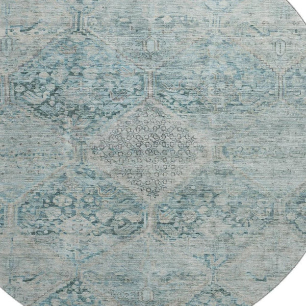 HomeRoots 8' Blue Gray and Silver Geometric Washable Round Rug - Durable, Stylish, Stain Resistant, UV Protected 699930