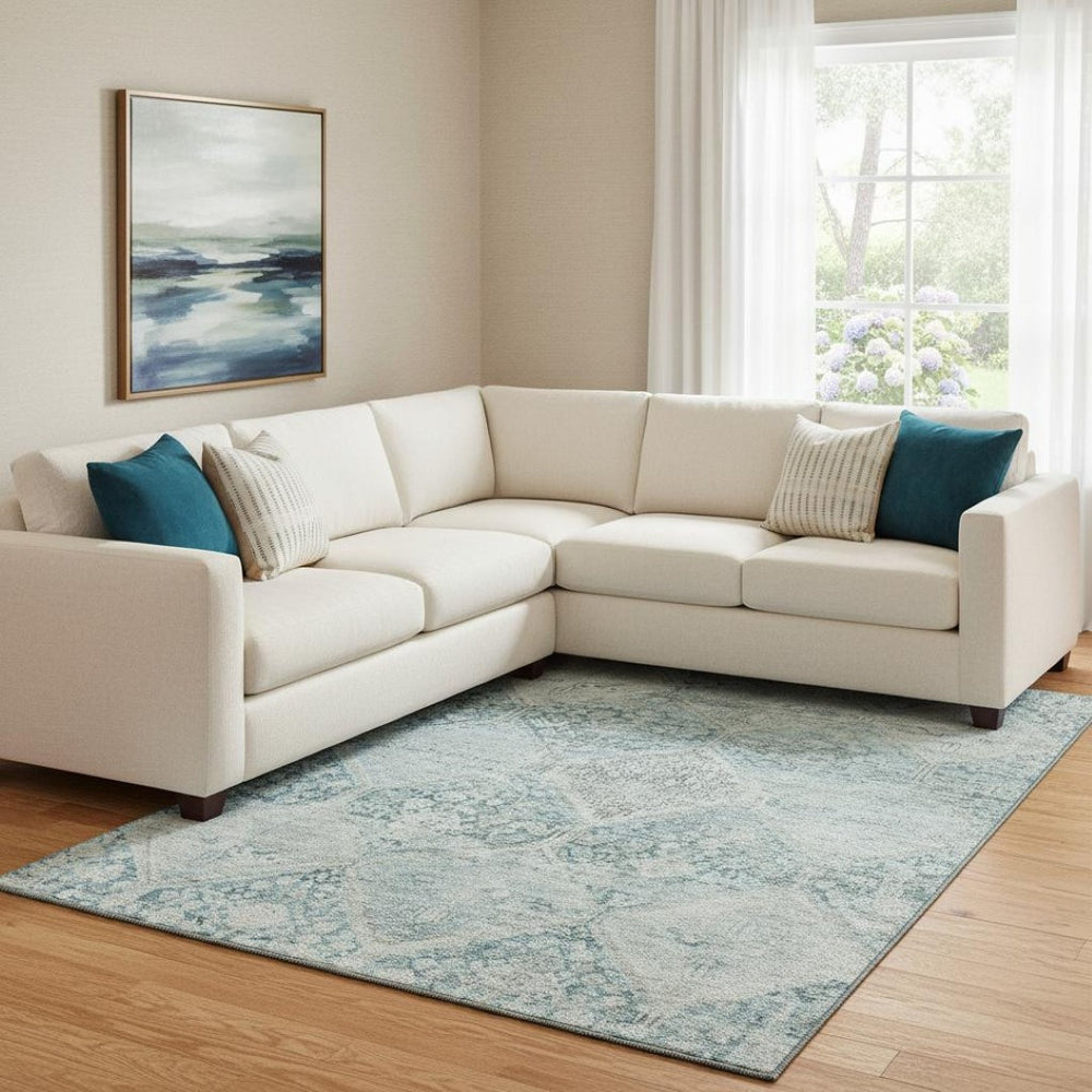 HomeRoots 8' X 10' Stylish Blue-Gray & Silver Geometric Washable Area Rug with UV Protection for High-Traffic Spaces 699931