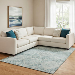 HomeRoots 8' X 10' Stylish Blue-Gray & Silver Geometric Washable Area Rug with UV Protection for High-Traffic Spaces 699931