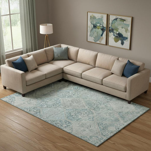 HomeRoots 9' Modern Blue Gray & Silver Geometric Washable Area Rug with UV Protection for High-Traffic Spaces 699932
