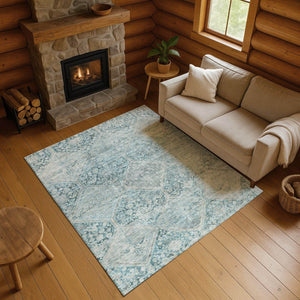 HomeRoots 9' Modern Blue Gray & Silver Geometric Washable Area Rug with UV Protection for High-Traffic Spaces 699932