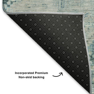 HomeRoots 9' Modern Blue Gray & Silver Geometric Washable Area Rug with UV Protection for High-Traffic Spaces 699932