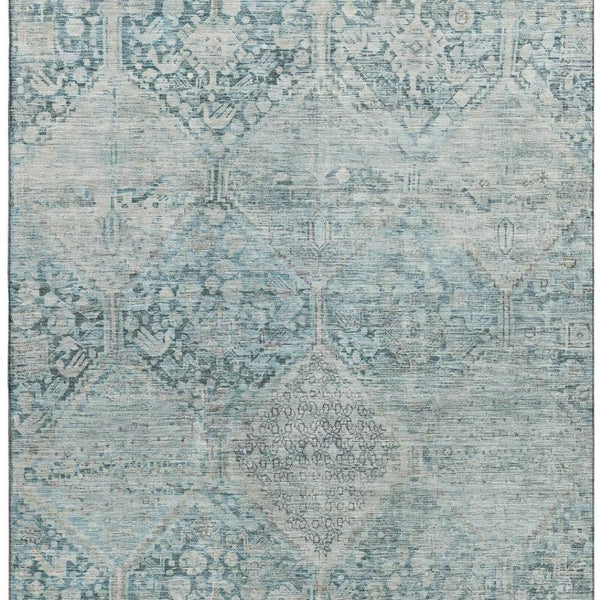 HomeRoots 9' Modern Blue Gray & Silver Geometric Washable Area Rug with UV Protection for High-Traffic Spaces 699932