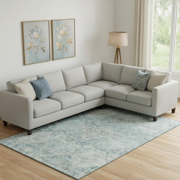 HomeRoots 10' X 14' Blue Gray Silver Geometric Washable Area Rug – Stylish, Durable, UV-Protected for Modern Homes 699933