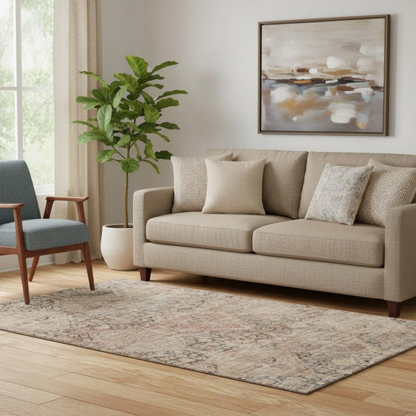 HomeRoots 5' X 8' Stylish Copper & Gray Geometric Area Rug with UV Protection – Washable, Durable & Soft! 699935