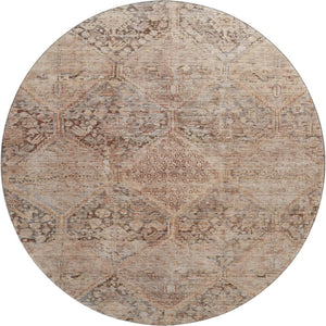 HomeRoots 8' Copper and Gray Geometric Round Rug - Washable, Stain-Resistant, UV Protected for Busy Homes! 699936