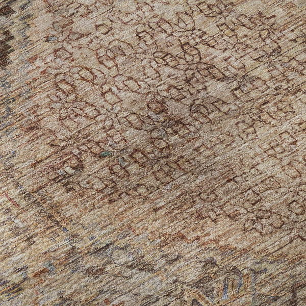 HomeRoots 8' Copper and Gray Geometric Round Rug - Washable, Stain-Resistant, UV Protected for Busy Homes! 699936