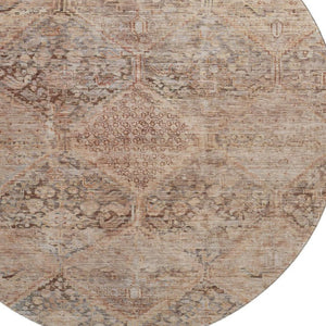 HomeRoots 8' Copper and Gray Geometric Round Rug - Washable, Stain-Resistant, UV Protected for Busy Homes! 699936