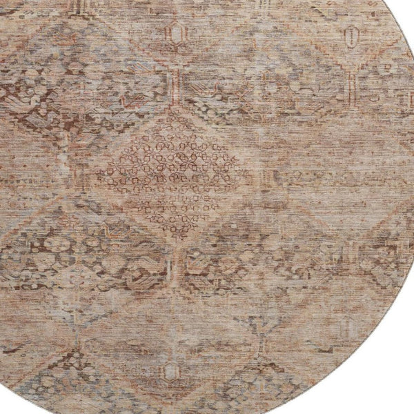 HomeRoots 8' Copper and Gray Geometric Round Rug - Washable, Stain-Resistant, UV Protected for Busy Homes! 699936