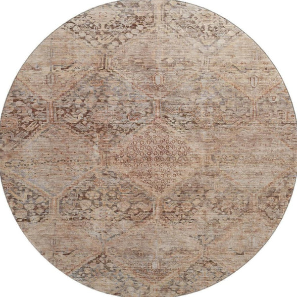 HomeRoots 8' Copper and Gray Geometric Round Rug - Washable, Stain-Resistant, UV Protected for Busy Homes! 699936