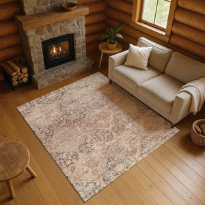 HomeRoots 9' X 12' Stylish Copper & Gray Geometric Washable Area Rug with UV Protection for High-Traffic Homes 699938