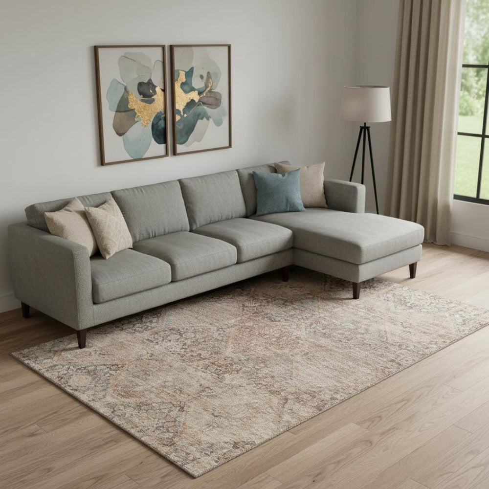 HomeRoots 10' X 14' Copper And Gray Geometric Area Rug – Washable, UV-Protected, Perfect for Busy Homes! 699939