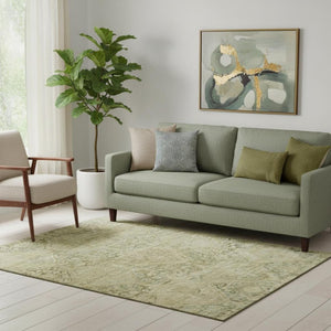HomeRoots 5' X 8' Geometric Area Rug in Fern & Olive Green - Washable, UV Protected, Ideal for High-Traffic Areas 699941