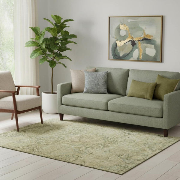 HomeRoots 5' X 8' Geometric Area Rug in Fern & Olive Green - Washable, UV Protected, Ideal for High-Traffic Areas 699941