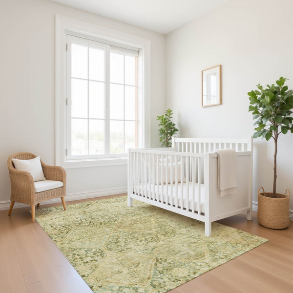 HomeRoots 5' X 8' Geometric Area Rug in Fern & Olive Green - Washable, UV Protected, Ideal for High-Traffic Areas 699941