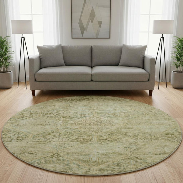 HomeRoots 8' Modern Geometric Washable Round Rug in Fern & Olive Green - UV Protected, Stain-Resistant & Durable 699942