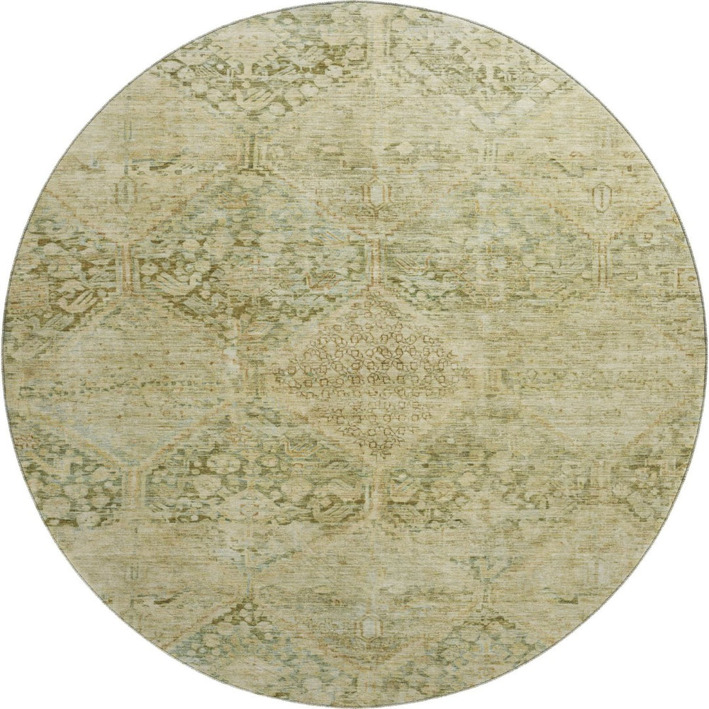 HomeRoots 8' Modern Geometric Washable Round Rug in Fern & Olive Green - UV Protected, Stain-Resistant & Durable 699942