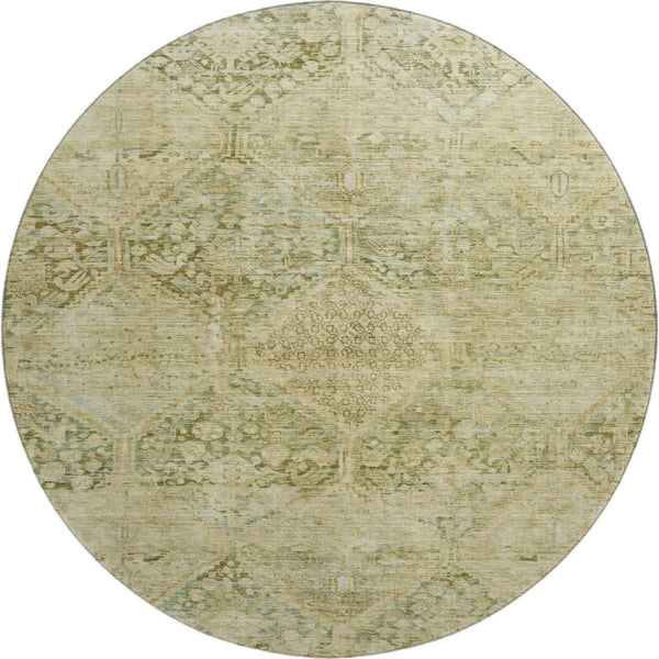 HomeRoots 8' Modern Geometric Washable Round Rug in Fern & Olive Green - UV Protected, Stain-Resistant & Durable 699942