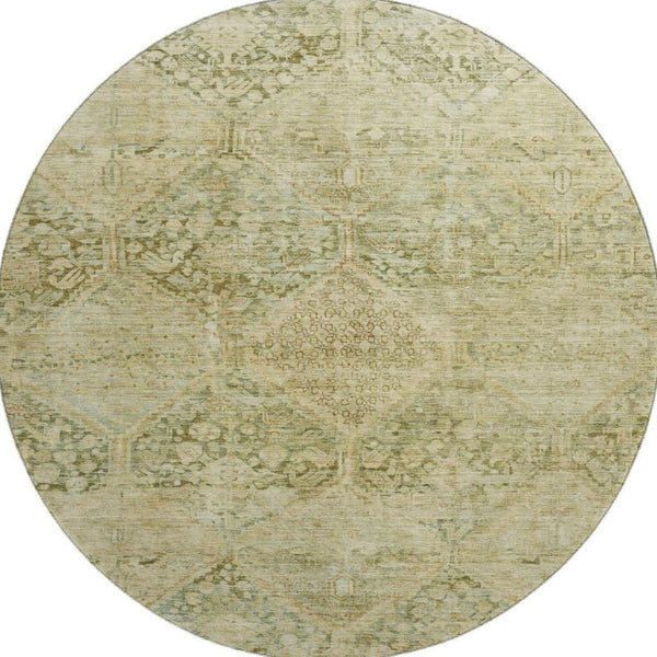 HomeRoots 8' Modern Geometric Washable Round Rug in Fern & Olive Green - UV Protected, Stain-Resistant & Durable 699942