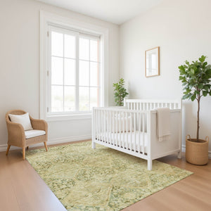 HomeRoots 8' X 10' Stylish Fern and Olive Green Geometric Washable Area Rug with UV Protection for Home Use 699943