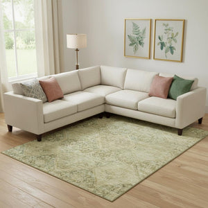 HomeRoots 9' X 12' Geometric Fern & Olive Green Area Rug - Stylish, Washable, UV Protected for High-Traffic Spaces 699944
