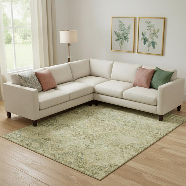 HomeRoots 9' X 12' Geometric Fern & Olive Green Area Rug - Stylish, Washable, UV Protected for High-Traffic Spaces 699944
