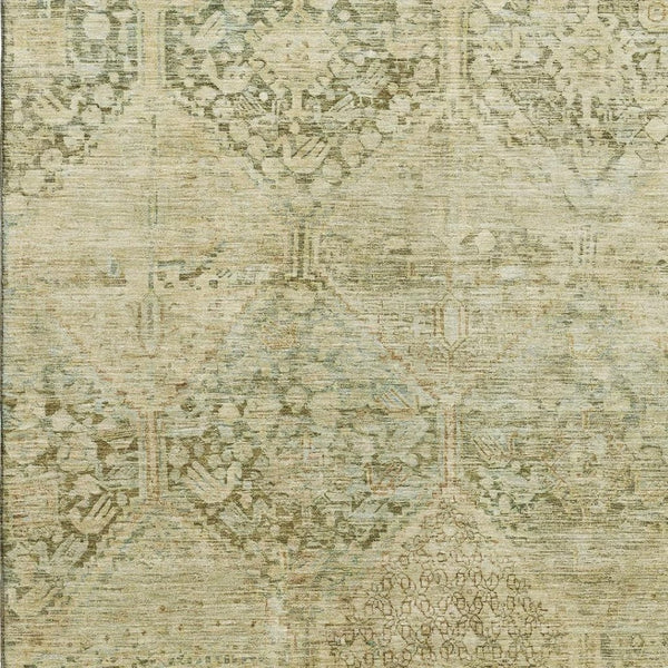 HomeRoots 9' X 12' Geometric Fern & Olive Green Area Rug - Stylish, Washable, UV Protected for High-Traffic Spaces 699944