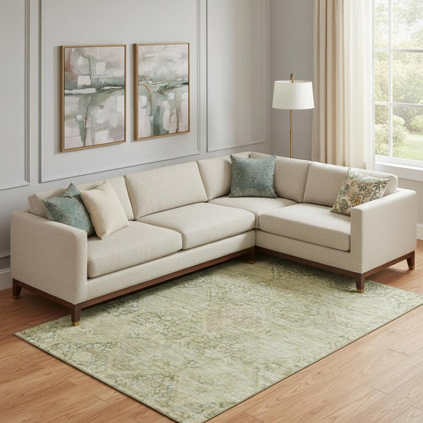 HomeRoots 10' X 14' Geometric Area Rug in Fern & Olive Green - Durable, Washable & UV Protected for Homes 699945