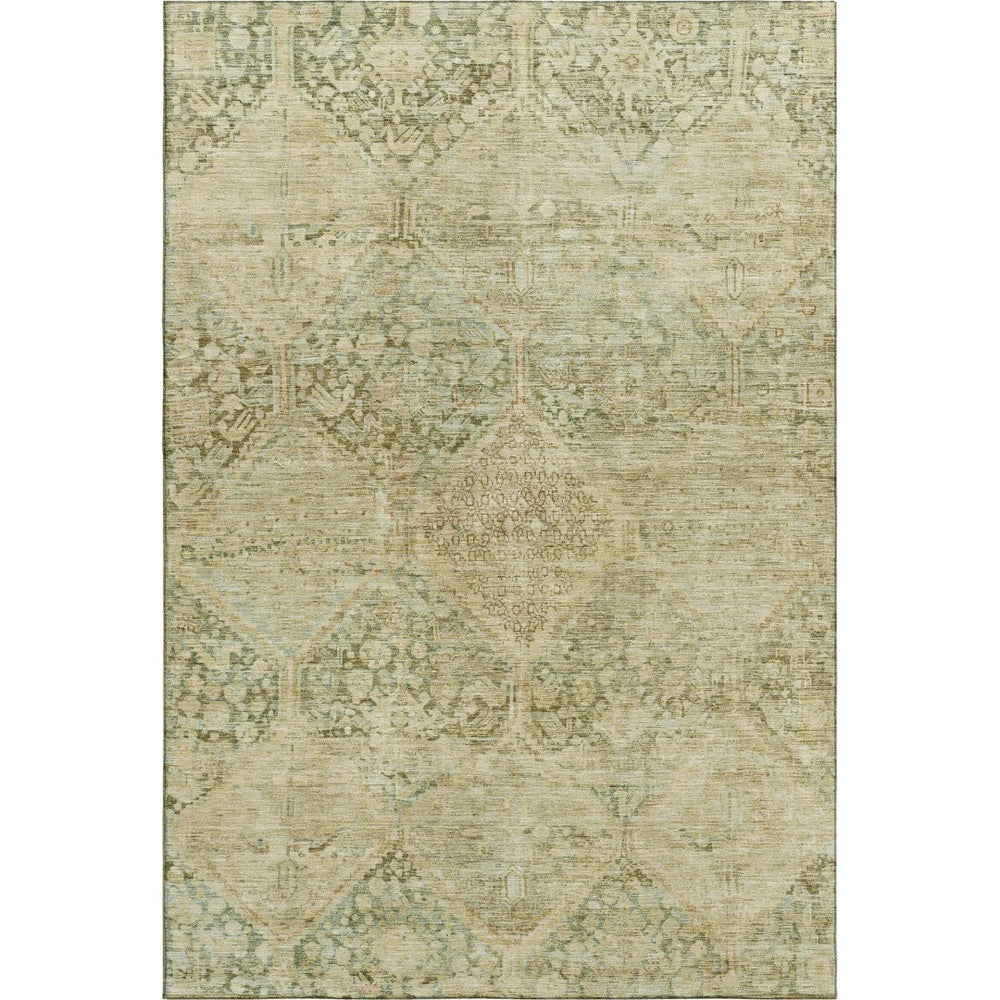 HomeRoots 10' X 14' Geometric Area Rug in Fern & Olive Green - Durable, Washable & UV Protected for Homes 699945