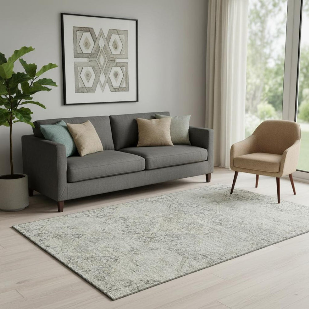 HomeRoots 5' X 8' Contemporary Pewter Gray Geometric Area Rug – Washable, UV Protected & Ideal for High Traffic Spaces 699947