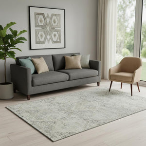 HomeRoots 5' X 8' Contemporary Pewter Gray Geometric Area Rug – Washable, UV Protected & Ideal for High Traffic Spaces 699947