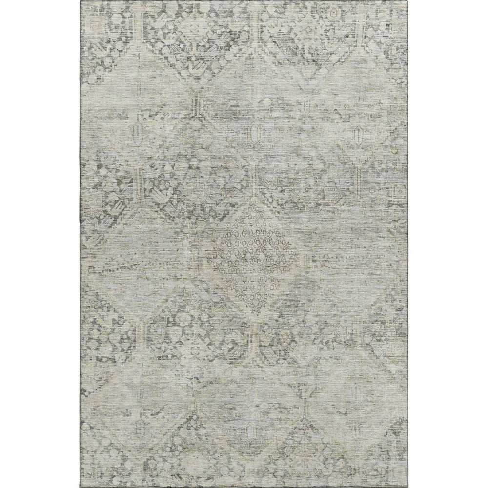 HomeRoots 5' X 8' Contemporary Pewter Gray Geometric Area Rug – Washable, UV Protected & Ideal for High Traffic Spaces 699947