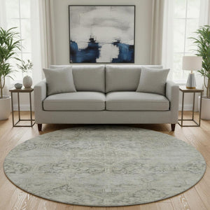 HomeRoots 8' Pewter Gray & Silver Geometric Washable Round Rug – UV Protected, Durable & Stylish Home Essential 699948