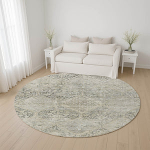 HomeRoots 8' Pewter Gray & Silver Geometric Washable Round Rug – UV Protected, Durable & Stylish Home Essential 699948