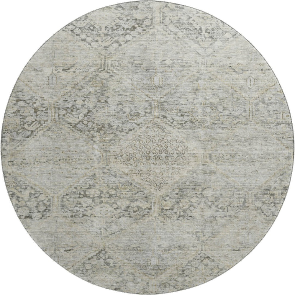 HomeRoots 8' Pewter Gray & Silver Geometric Washable Round Rug – UV Protected, Durable & Stylish Home Essential 699948