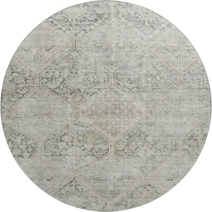 HomeRoots 8' Pewter Gray & Silver Geometric Washable Round Rug – UV Protected, Durable & Stylish Home Essential 699948