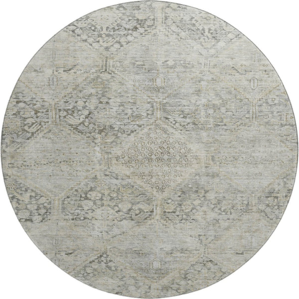 HomeRoots 8' Pewter Gray & Silver Geometric Washable Round Rug – UV Protected, Durable & Stylish Home Essential 699948