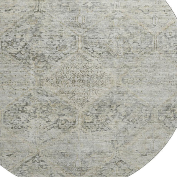 HomeRoots 8' Pewter Gray & Silver Geometric Washable Round Rug – UV Protected, Durable & Stylish Home Essential 699948