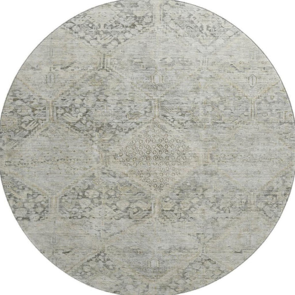 HomeRoots 8' Pewter Gray & Silver Geometric Washable Round Rug – UV Protected, Durable & Stylish Home Essential 699948