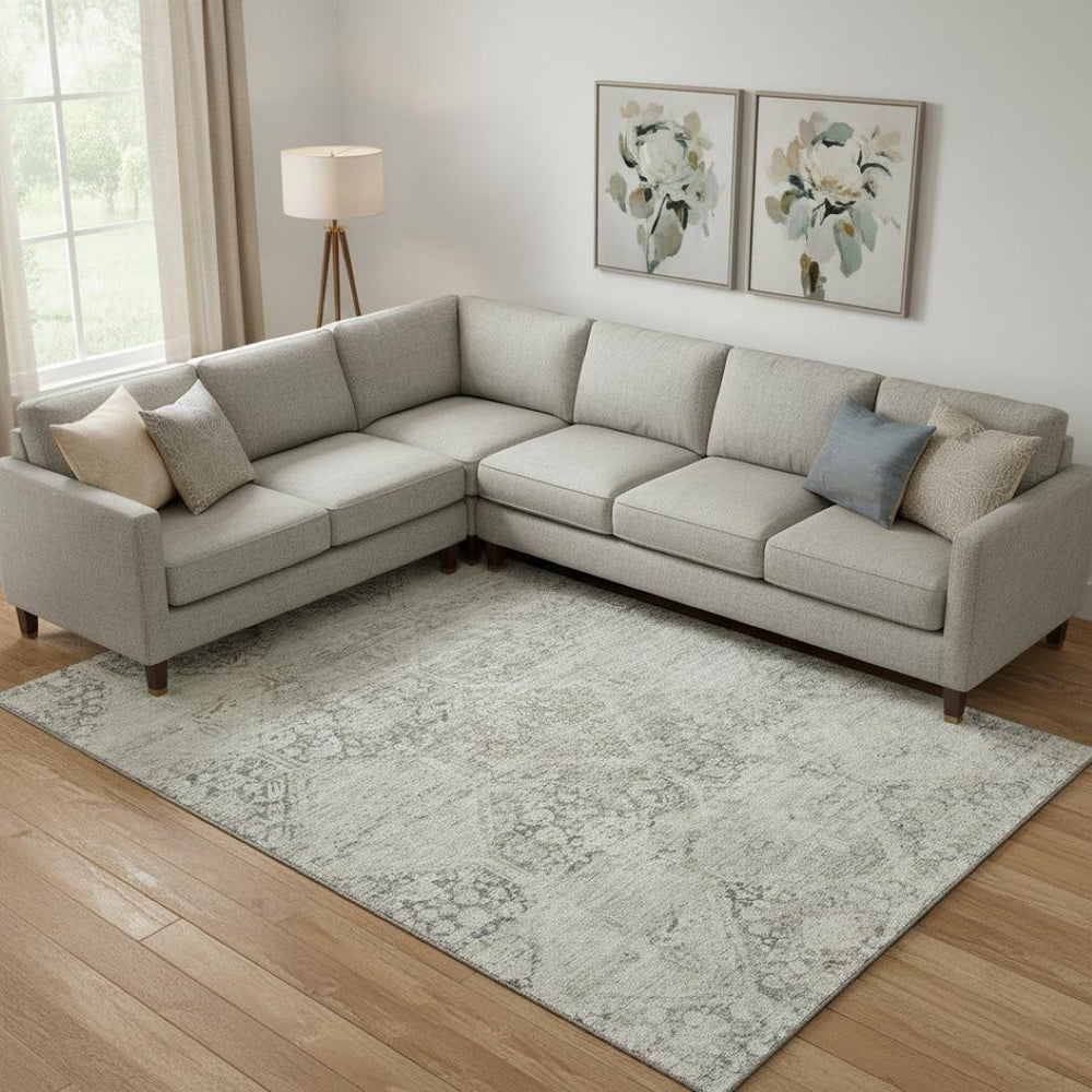 HomeRoots 9' X 12' Pewter Gray & Silver Geometric Washable Area Rug with UV Protection for Modern Homes 699950