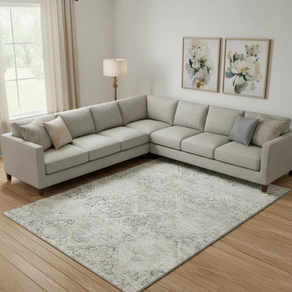HomeRoots 10' Contemporary Pewter Gray & Silver Geometric Washable Area Rug with UV Protection & Comfort 699951