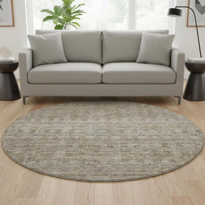HomeRoots 8' Washable Round Rug in Brown & Beige Stripes - UV Protected, Stain Resistant, Non-Slip Design! 699954