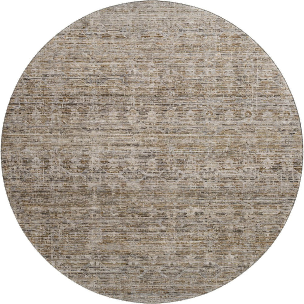 HomeRoots 8' Washable Round Rug in Brown & Beige Stripes - UV Protected, Stain Resistant, Non-Slip Design! 699954