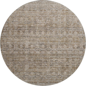 HomeRoots 8' Washable Round Rug in Brown & Beige Stripes - UV Protected, Stain Resistant, Non-Slip Design! 699954