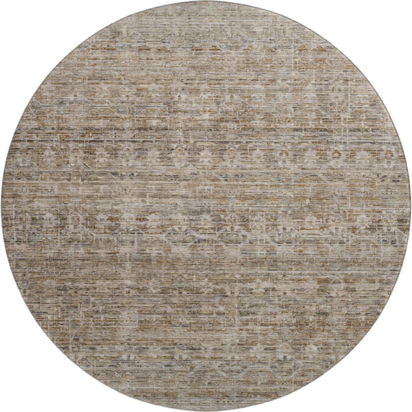 HomeRoots 8' Washable Round Rug in Brown & Beige Stripes - UV Protected, Stain Resistant, Non-Slip Design! 699954