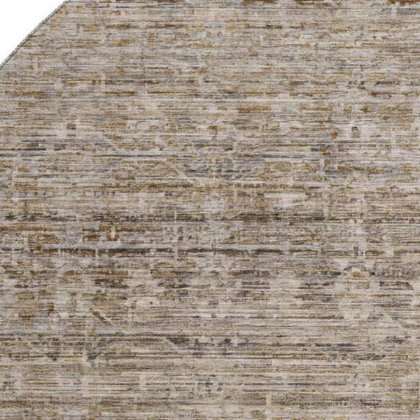 HomeRoots 8' Washable Round Rug in Brown & Beige Stripes - UV Protected, Stain Resistant, Non-Slip Design! 699954