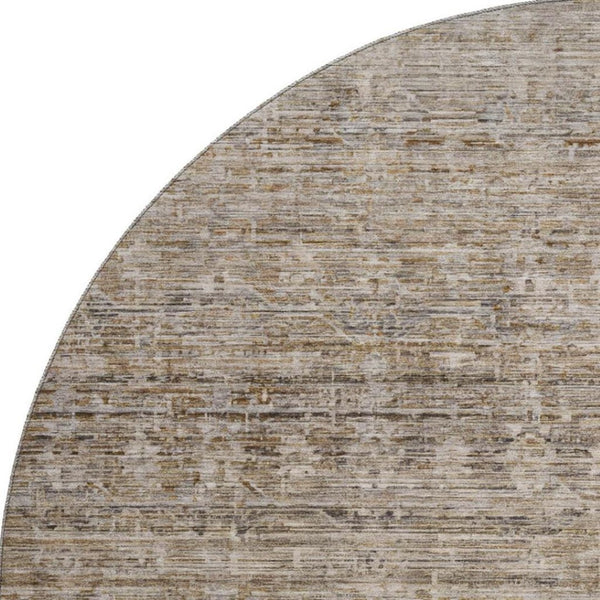 HomeRoots 8' Washable Round Rug in Brown & Beige Stripes - UV Protected, Stain Resistant, Non-Slip Design! 699954