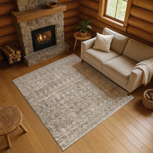 HomeRoots 9' X 12' Brown and Beige Striped Area Rug - Washable, UV Protected, Durable for Indoor & Outdoor Use 699956
