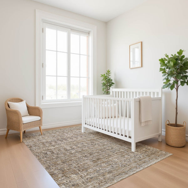 HomeRoots 9' X 12' Brown and Beige Striped Area Rug - Washable, UV Protected, Durable for Indoor & Outdoor Use 699956